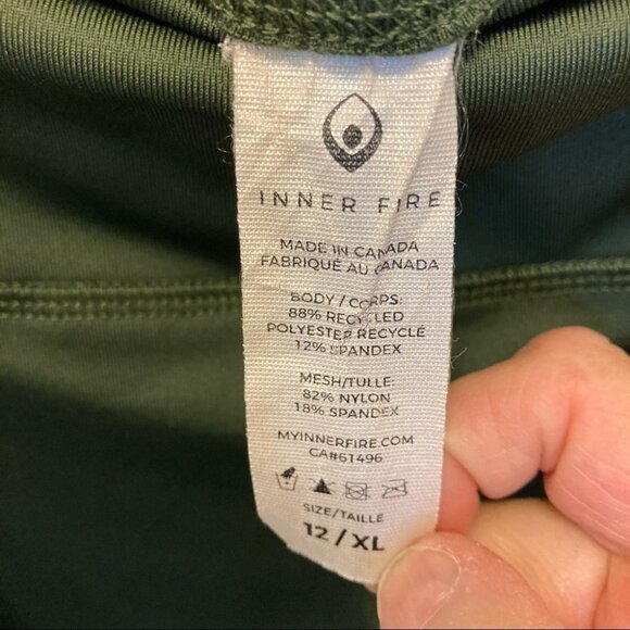 INNER FIRE Sz 12 Green Black Mesh Leggings w/ Pockets - Picture 7 of 8
